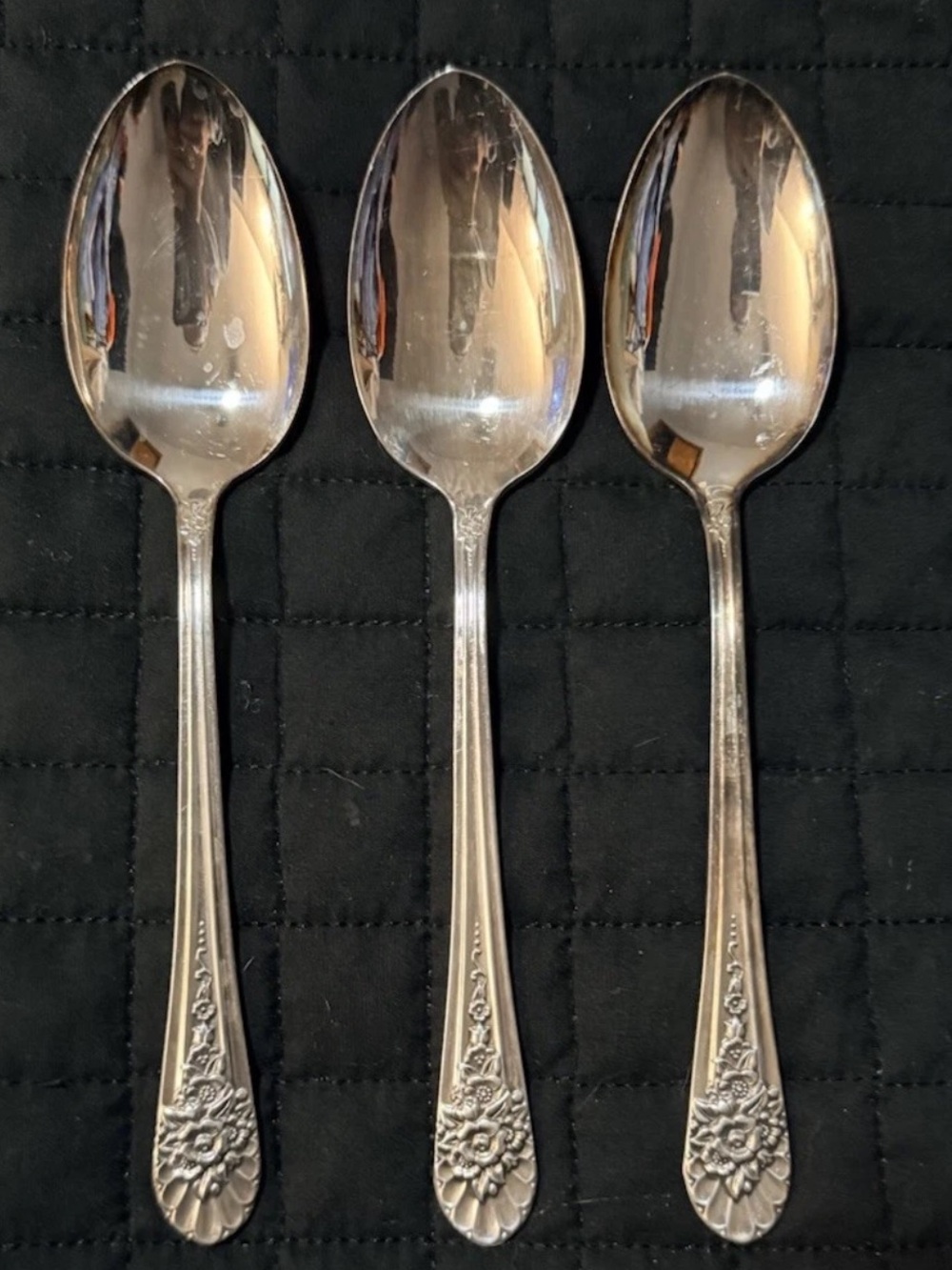 Vintage Wm Rogers Jubilee 1953 Silverplate Oval Soup Place Spoons Set of 3 AA IS